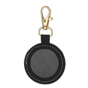 Pu Round Luggage Tag Keychain Card <b>Holder</b> Portable Leather Access <b>Control</b> Pendant Fashionable Solid Color Key Accessories - Product Image 5