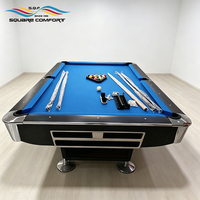 Table de billard américaine personnalisable S.Q.F 8ft 9ft, tapis gris, cadre en bois massif, poches en cuir, ensemble complet avec queues et billes, pour bar à domicile
