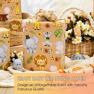 Kraft Baby Shower <b>Wrapping</b> <b>Paper</b> Jungle Animals Lion Giraffe Elephant 46.8 Square Feet Wood Pulp <b>Paper</b> - Product Image 2