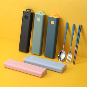 Jieyang 304 Stainless Steel <b>Portable</b> <b>Cutlery</b> <b>Set</b> Fork Spoon Knife Chopsticks Rectangular Case Camping Outdoor Travel Student Use - Product Image 5