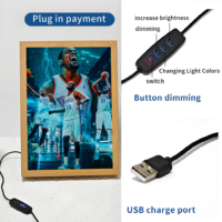 Lampu LED naik bingkai foto cermin bintang basket Super lampu samping tempat tidur hadiah terbaik untuk pacar laki-laki bingkai foto kayu