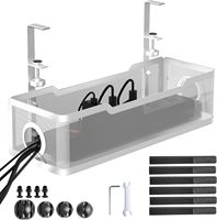 Bandeja Organizadora de Cables Metálica Blanca LKD de Fácil Instalación, Soporte para Escritorio/Mesa con Abrazadera, para Tiras de Alimentación y Cables, Sin Perforación, Estante de Almacenamiento