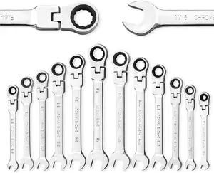 1/4 Inch Flex-Head Ratcheting Combination Wrench High Grade CR-V Steel SAE 72 Teeth 12 Point Ratchet Box Ended Spanner Tools