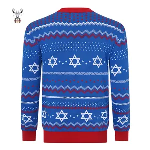 Nanteng Pull de Noël unisexe en tricot jacquard à motif de lettres avec logo personnalisé