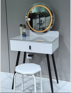 Flip Top Hidden LED Mirror <b>Dressing</b> <b>Table</b> <b>With</b> <b>Storage</b> Drawers and Stool Compact Makeup Vanity Set - Product Image 2