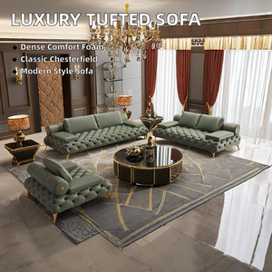 Sang trọng cao cấp phong cách Mỹ vuông chesterfield tiếp tân ghế 1 + 2 + 3 nút chỗ ngồi chần sợi vòng biệt thự phòng khách da tổng hợp - Product Image 6