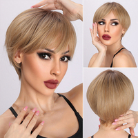 Wig Fashion Populer 2026 Wig Rambut Salon Coklat Keemasan Wig Rambut Pendek dengan Poni untuk Wanita Kulit Putih SM166-2