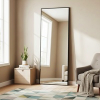 Miroir rectangulaire Art Déco encadré en métal pleine longueur, fait main, en verre trempé fin, mural, décoratif