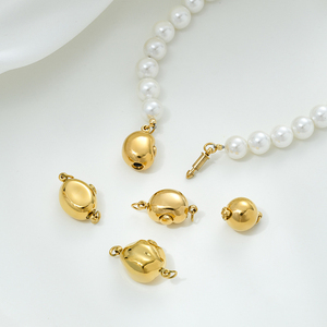 New 18K Gold Titanium Steel Plated Round Oval Ingot Pearl <strong>Plug</strong> Buckle Connectors DIY Bracelet Necklace <strong>Chain</strong> with Bag Packaging - Product Image 3