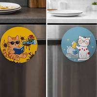 Aimant de cuisine double face pour lave-vaisselle, indicateur de nettoyage/dénettoyage, motif chat mignon, 9 cm, durable, marque Qiyue
