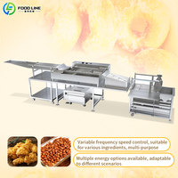 Machine de friture automatique avec système de raclage et d'élimination des résidus et des miettes alimentaires sans arrêt de la chaîne de production complète