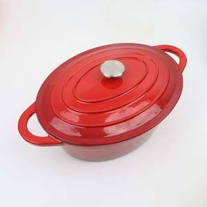 หม้อต้มปลาเหล็กหล่อเคลือบขนาด31ซม. คลาสสิกเครื่องครัวโลหะทรงรีใช้กับเครื่องล้างจานและเตาอบหม้อซุปและสต็อกที่ปลอดภัย - Product Image 1