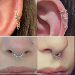 Boucles d'oreilles chaîne en titane avec incrustation de zircon, alliage de titane F136 pour bijoux de piercing d'oreille et de nez - Product Image 4