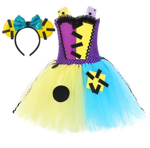 2023 Halloween Girl Fantasma Roleplay Roupas Engraçado Palhaço Vestido De Baile Mão Tule Smocked Meninas Vestido Adorável Boneca De Pano Vestido Tutu