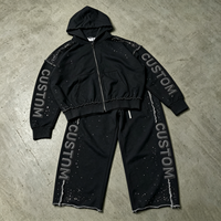Ensemble de survêtements personnalisés pour hommes : Sweat à capuche oversize en coton épais 430G, effet vieilli, bords bruts et pantalon de survêtement large