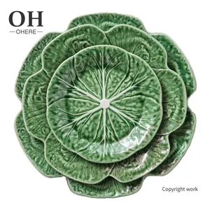 Ohere Chinese green cabbage dishes plates ceramic dinnerware set porcelain tableware for wedding restaurant