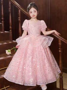 Vestido de Fiesta de Encaje con Flores para Niñas, Estilo Princesa, Cuello Redondo, Línea A, Color Blanco y Rosa, Verano 2026 - Product Image 4