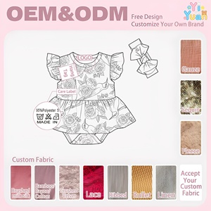 Ensemble décontracté d'été pour nouveau-né : Body imprimé à volants et jupe pour bébés filles avec bandeau à nœud assorti – Prise en charge OEM ODM - Product Image 2