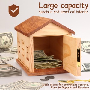 Tirelire en bois massif avec serrure à clé, boîte de rangement de bureau pour enfants et usage domestique - Product Image 2