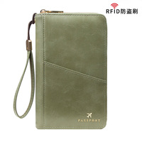 Pochette de voyage multifonctionnelle en PU avec fermeture éclair longue, pour billets d'avion et documents, avec protection RFID