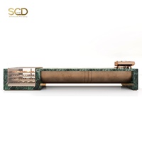 SC SHOWCASES Comptoir de bar avec plateau en marbre vert, colonne carrée en cuivre courbée, vitrine à pâtisserie, station à expresso OEM