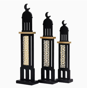 Décorations DAMAI Eid Moubarak : Ornements Tour de Lune, Château Étoile et Lune, Artisanat en Bois, Présentoirs de Bureau pour la Décoration de Fêtes - Product Image 2