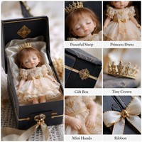 Poupée Reborn miniature de 3 pouces, poupée princesse bébé, boîte cadeau, couronne rose, jouet pour bébé