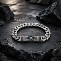 Bracelet à maillons épais en acier inoxydable oxydé antique, avec œil porte-bonheur incrusté de turquoise et fermoir boîte moulé, bijoux pour homme, tenue de motard