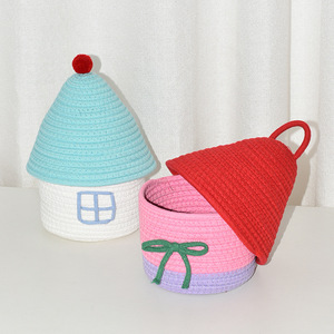 Inicio Sala de estar Dormitorio Cuerda de algodón Cesta tejida Se puede decorar con cesta de almacenamiento Ideas lindas - Product Image 2