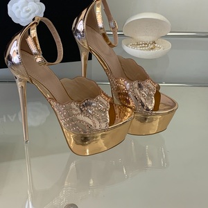 Sandales à talons aiguilles dorées métallisées 2026, plateforme 16 cm, avec bride cheville, pour mariage, pour femme - Product Image 6