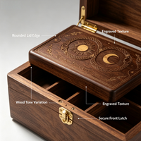 Boîte en bois sculptée mystique haut de gamme pour rangement de cristaux des phases lunaires, organisateur de cartes de tarot, cadeau de sorcellerie serpent