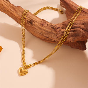Conjunto de pulsera de collar de corazón de cuentas de onda de acero inoxidable de moda Ins elegante de gama alta conjuntos de joyería de corazón de melocotón para mujer - Product Image 3