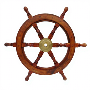 Timón de Barco de Madera Artesanal Náutico de 12 Pulgadas / Timón de Barco Pirata de Color Marrón, Decoración de Pared para el Hogar, Artículo de Regalo para Halloween - Product Image 1