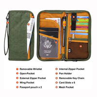 Portefeuille de voyage RFID personnalisé pour passeport et documents avec dragonne, porte-cartes de voyage, pochette de transport portable