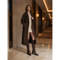 Bottes hautes à talon carré et bout carré, marron chocolat, avec fermeture éclair latérale, pour femme, automne-hiver, chaussures de ville, OEM ODM