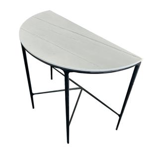 Simple Living Room <b>Table</b> Natural <b>Marble</b> <b>Top</b> Solid Forged Black Metal Leg Demilune <b>Console</b> <b>Table</b> - Product Image 3