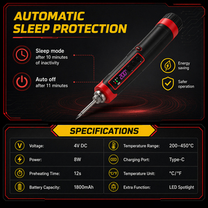Kit de <span class=keywords><strong>fer</strong></span> à <span class=keywords><strong>souder</strong></span> sans fil rechargeable USB-C avec affichage numérique LED et température réglable - Product Image 5