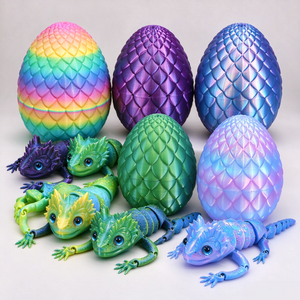 FUSEJOY3D Ensemble d'œufs de lézard imprimés en 3D avec articulations mobiles, ornements mignons, animaux de compagnie de bureau adorables, jouets créatifs - Product Image 1