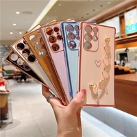 Coque de téléphone brillante électroplaquée avec bracelet cœur pour femmes et filles, compatible iPhone 18 Samsung S26
