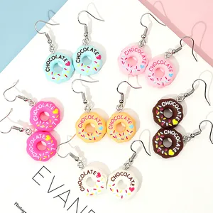 Beaux accessoires en résine multicolore simulé jeu de nourriture boucles d'oreilles semi-dimensionnelles mignon beignet boucles d'oreilles cadeaux pour les femmes