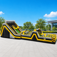 Parcours d'obstacles gonflable géant commercial, jeu de défi Ninja Warrior avec toboggan pour adultes et enfants, parc d'attractions en plein air