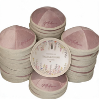 Kippa en velours rose poudré personnalisée avec imprimé floral intérieur, Kippot de mariage, souvenirs de mariage pour invités, cadeaux juifs