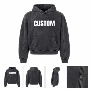 Custom 450g Heavyweight Cotton Hoodie Men's Streetwear Oversized Boxy Fit No Drawstring Vintage Wash Blank Fleece Pullover OEM - Product Image 2