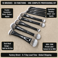 Lot de 10 pinceaux de maquillage professionnels double-embout, manche noir, véganes, pour visage et yeux, kit de pinceaux cosmétiques, marque privée, vente en gros
