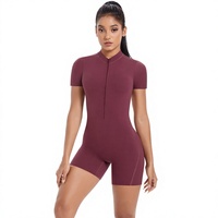 Combinaison de yoga pour femmes, demi-zip, manches courtes, dos nu, sans couture, pour fitness et danse