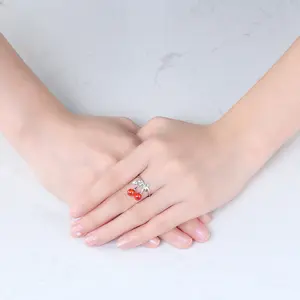RINNTIN SR100 Trendy Women Accessories Dainty 925 Sterling Silver Cherry Series Garnet Adjustable Rings Jewelry for girls