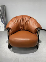 Fauteuil individuel de salon minimaliste italien en cuir de vachette véritable de première qualité, fauteuil design de luxe léger