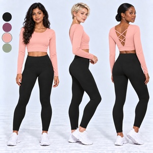 Top de Yoga Personalizado Rosa <span class=keywords><strong>Barbie</strong></span> con Espalda Cruzada y Manga Larga para Mujer LUXC013 para Yoga, Gimnasio, Correr, Entrenamiento, Ropa Deportiva OEM ODM - Product Image 1