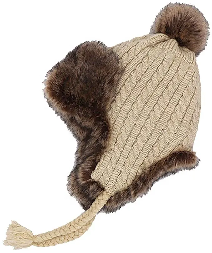 Sombrero de piel sintética para mujer, gorro de cosaco ruso con orejera, gorro grueso de nieve para esquí, para mantener el calor, orejeras de lana tejidas