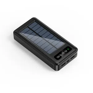 20000mah 30000mah portable fast charge power bank solar powerbank digital display LED Flashlight solar charger 26800mah